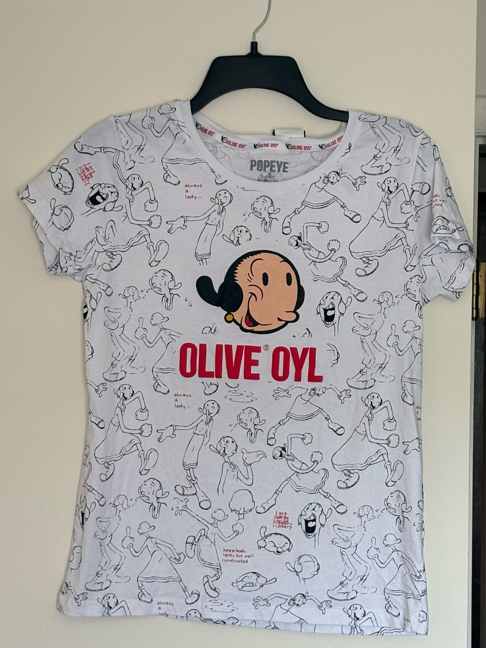 Official Popeye the Sailor Man Olive Oyl Sketch Art Graphic T-Shirt Retro Style